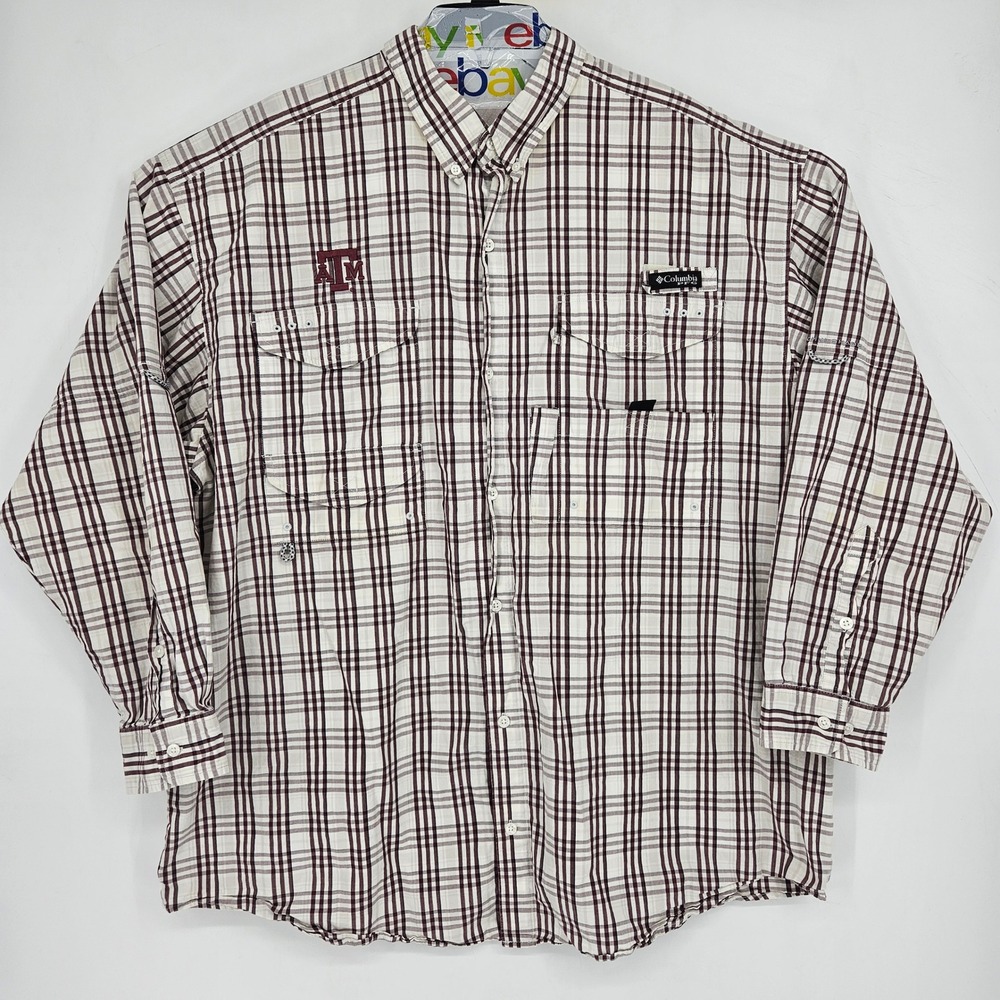 Texas A&M Aggies Shirt Mens XXL Columbia Button Up‎ Plaid Maroon Long Sleeve